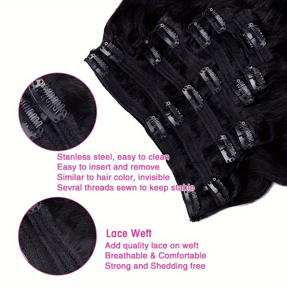 Body Wave Clip Ins Human Hair 8pcs/Set 4.23 oz Body Wave Clip In Hair Extensions 10A Brazilian Virgin Human Hair for Natural Black Color 18 Inch